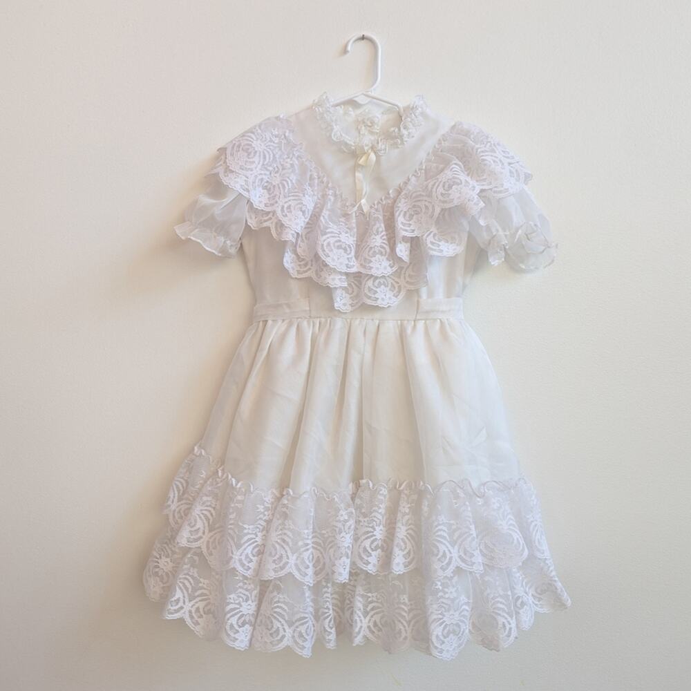 Vtg 80s Frilly Dress 8 White Lace Party Heirloom
